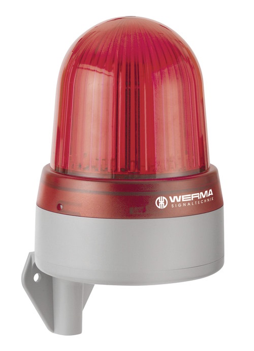 WERMA 433 Series 433.100.75 LED Permanent / Flashing / EVS beacon Light with Sounder, Wall Mounting, 24V AC/DC Red 